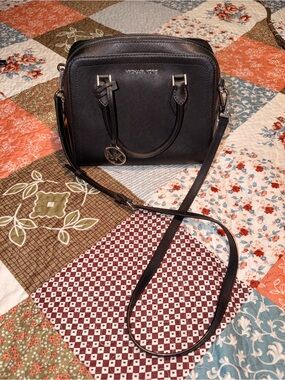 Michael Kors Black Saffiano Leather Satchel Crossbody Bag Silver Hardware